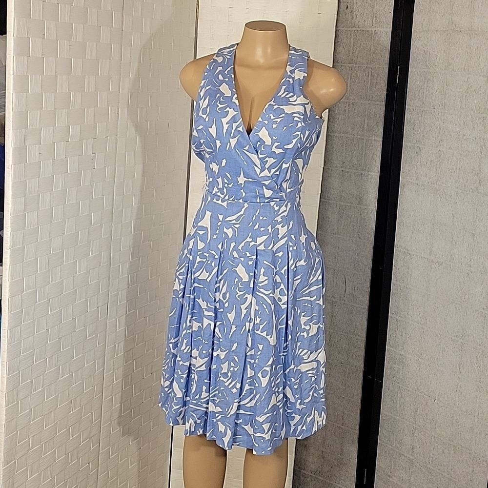 RALPH LAUREN PLEATED WRAP V-NECK SLEEVELESS HIDDEN SIDE ZIPPER DRESS